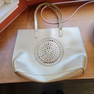 Neiman Marcus Gold Cutout Circle Tote, Large